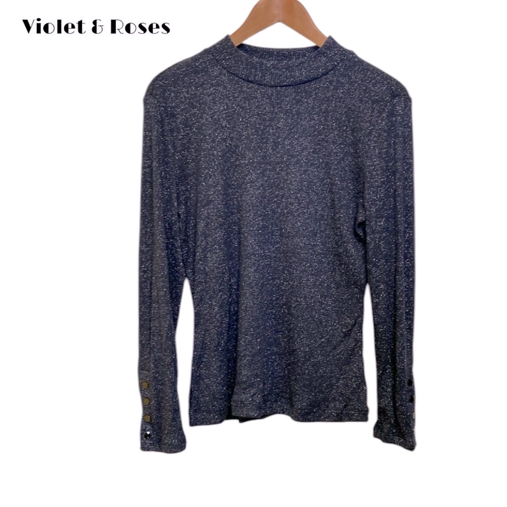 NWT Violet & Roses Sparkly Mock Long Sleeve Top with Button Detail on Sleeve